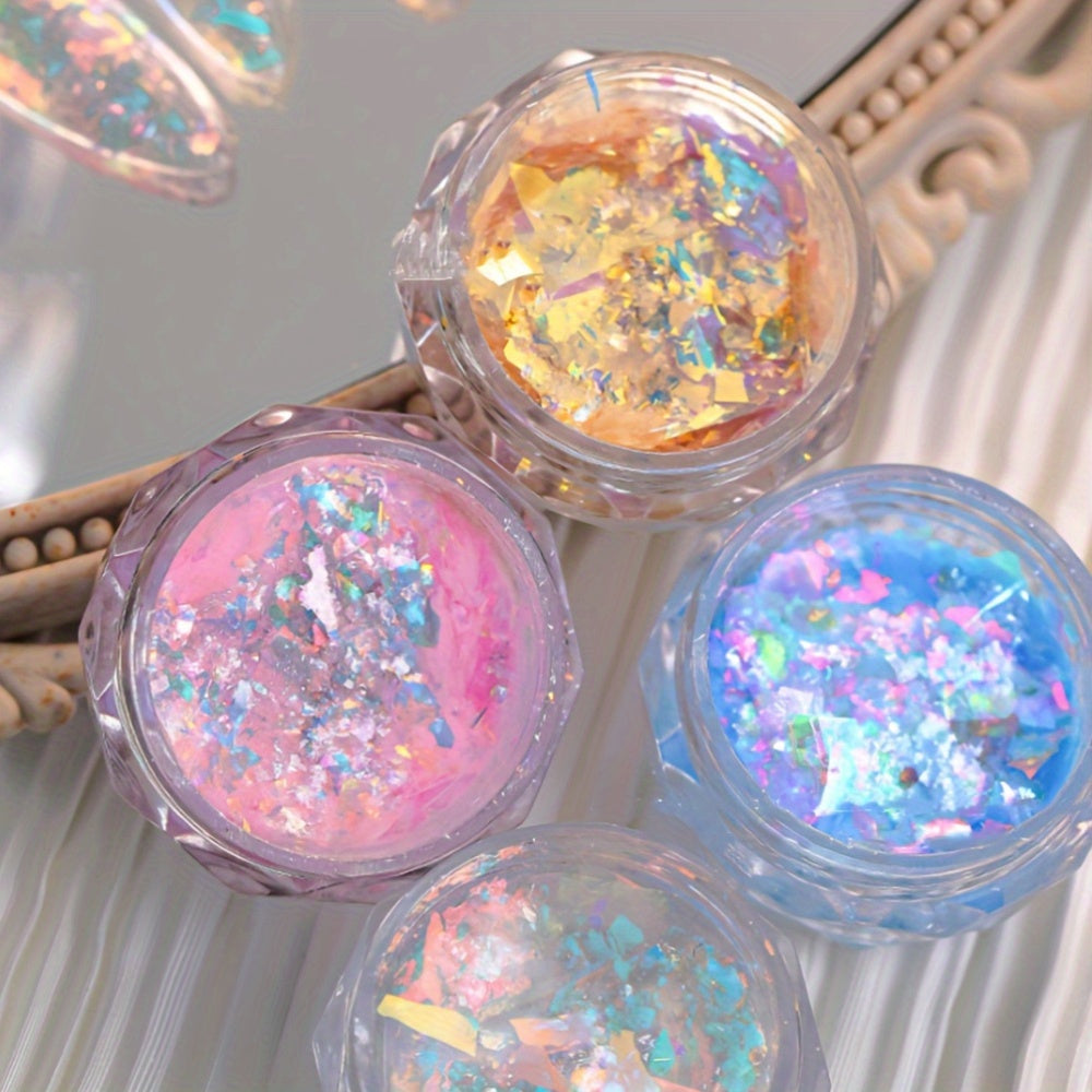1 Box of Aurora Opal Glitter Flakes, 5 Colors Dreamy Cloud Brocade Nail Art Flakes, Shimmering Iridescent Holographic Sparkle Sequins for DIY Nail Design